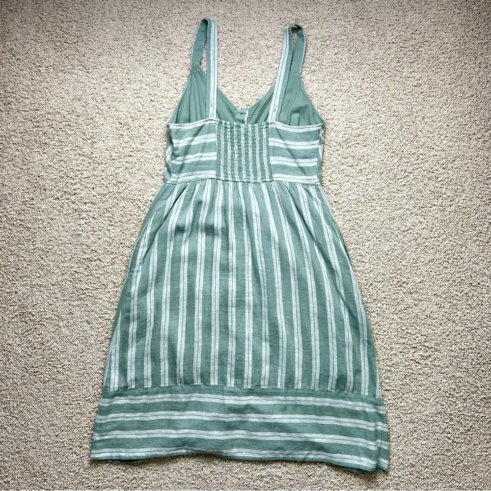 UNIVERSAL THREAD Linen Blend Midi Dress Lined Buttons Pockets Green Shite Medium - Picture 3 of 12